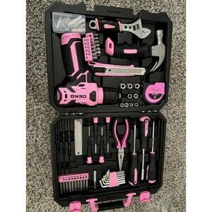 Drill Set: Tool Set with 8V Pink Cordless Drill, Home Tool Kit with Drill